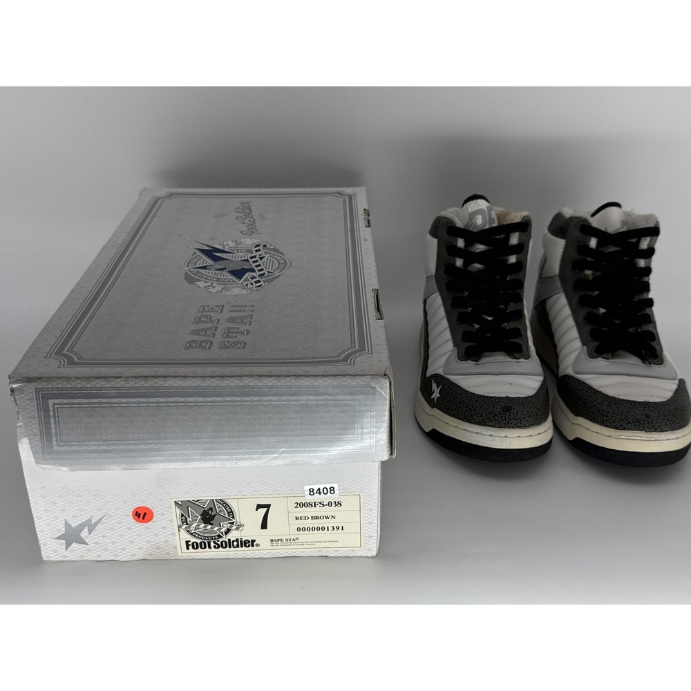 BAPE STA FootSoldier High Top Sneakers Womens 7 Red Brown Leather Lace Up